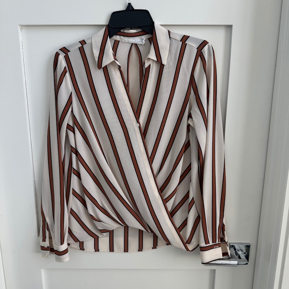 All in Favor Drape Front Striped Patterned Blouse